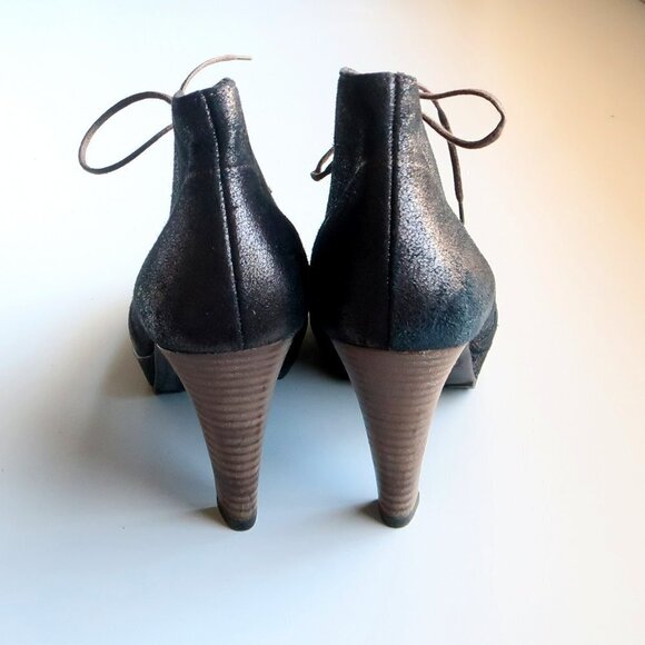 NEW Paul Green Shimmer Leather Lace Up High Heel Ankle Boots Booties Size 7.5 - Picture 6 of 16